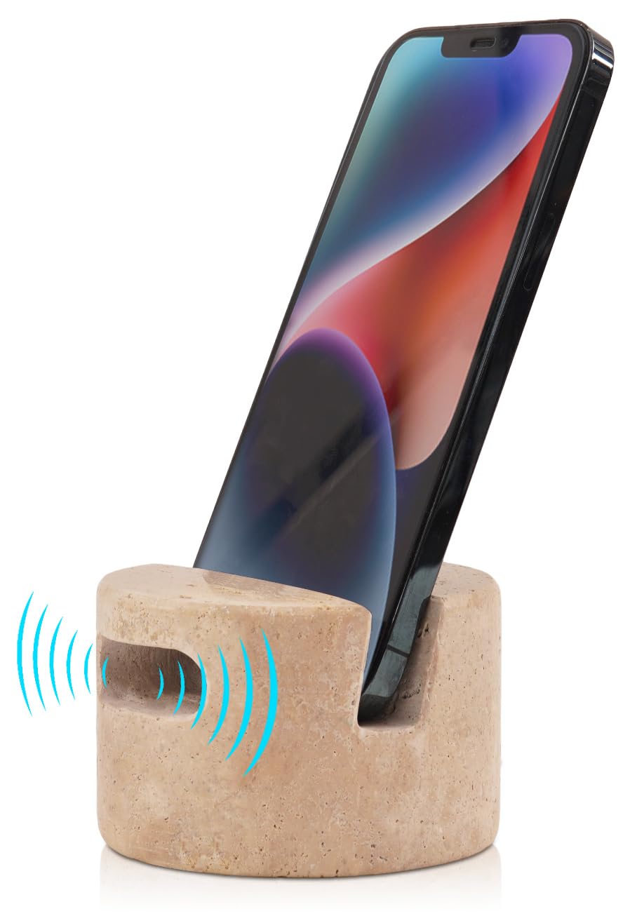 SPESHSTONES Travertine Phone Holder 3.5" Inches Beige Handmade Phone Stand Desk Accessories - Marble Phone Holder for Office Desk Kitchen countertops Entryway Tables and nightstand
