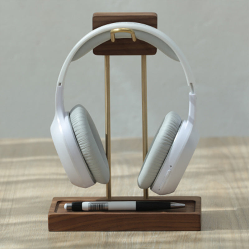 Walnut Wood and Brass Creative Headphone Stand with USB