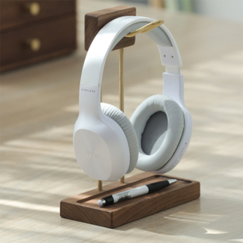 Walnut Wood and Brass Creative Headphone Stand with USB