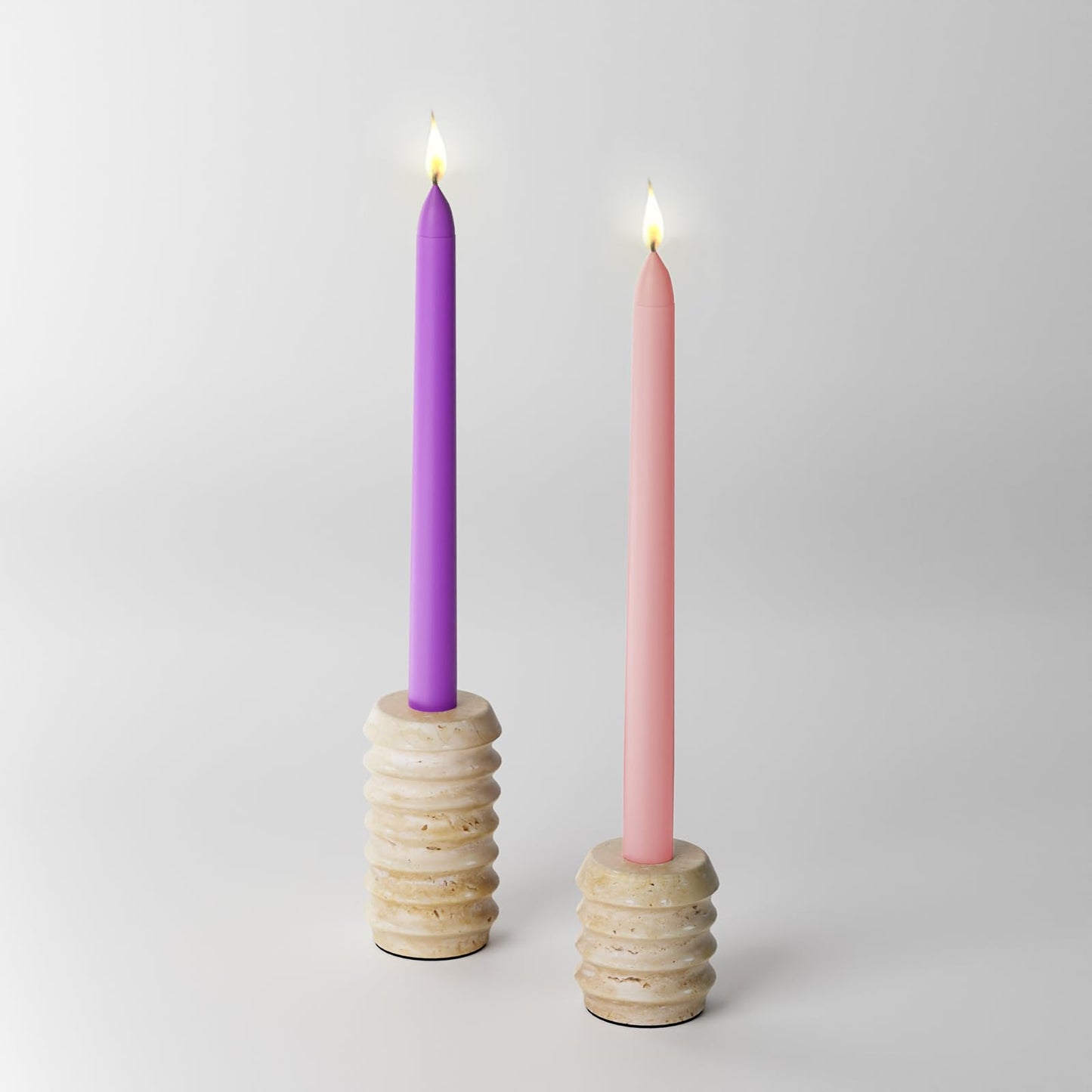 White Candle Holder Set of 2 Natural Marble Candlestick Holder Decorative Travertine Candle Stand with Artificial Flowers for Living Room Wedding Party Holds Candles up to 3/4" Thick
