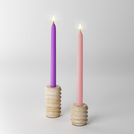 White Candle Holder Set of 2 Natural Marble Candlestick Holder Decorative Travertine Candle Stand with Artificial Flowers for Living Room Wedding Party Holds Candles up to 3/4" Thick